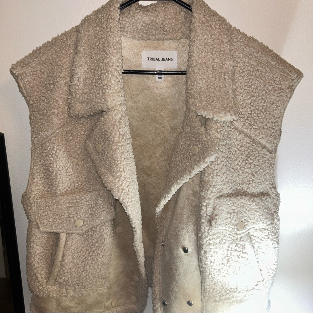 Cream Sherpa Vest Tribal Jeans
